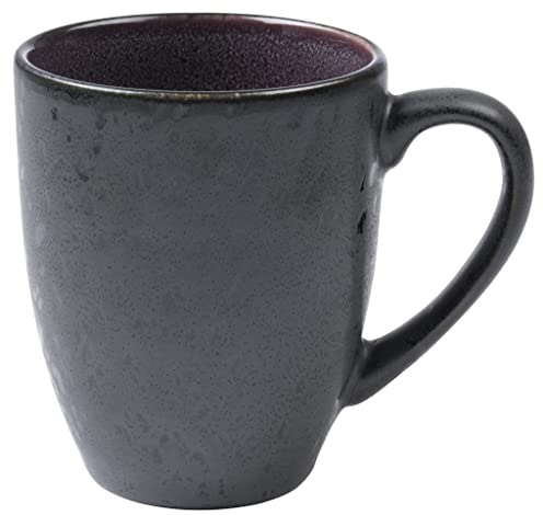 BITZ Kaffeetasse/Kaffeebecher, Tasse aus robustem Steinzeug, 30 cl, schwarz außen/lila innen