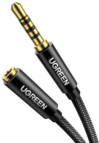 UGREEN Alargador Jack 3.5 con Microfóno Auriculares con HiFi Sonido 4 Pines Cable 3.5mm Macho a Hembra Compatible con Switch PS5 PS4 Cascos Altavoz PC Móvil (1M)