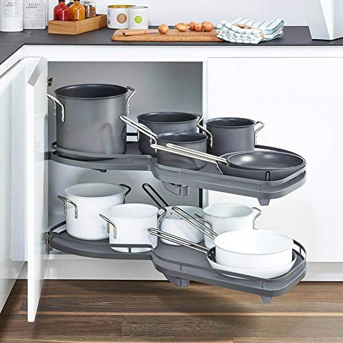 Warmiehomy Blind Corner Pull Out Organizer 2 Tiers Swing Tray, Grey