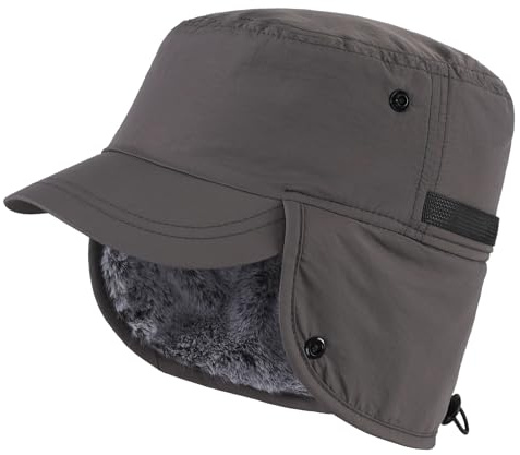 Connectyle Men's Winter Hats with Bill Earflaps Newsboy Hat Warm Ski Skull Cap Visor Sports Hat Grey