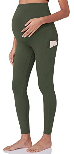 POSHDIVAH Leggings de Maternidad para Mujer, Pantalones de Yoga para Embarazo, Pantalones de Yoga con Bolsillos, Pantalones de Trabajo Suaves, Verde, Medium