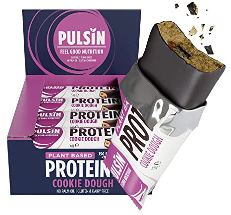 Pulsin - Cookie Dough Vegan Protein Bars - 12 x 57g - 14.8g Protein, 13.9g Fibre, 227 Kcal Per Serving - Gluten Free, Plant Based, Palm Oil Free & Dairy Free Snack Bar