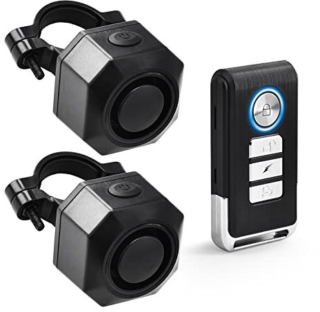 Cruxer 2 Pack Fahrradalarm mit 2 Fernbedienung, USB wiederaufladbar, kabellos, Anti-Diebstahl-Vibrationsalarm, 110 dB Lautstärke und Empfindlichkeit Einstellbarer Sensor Einbruchsystem für Motorrad