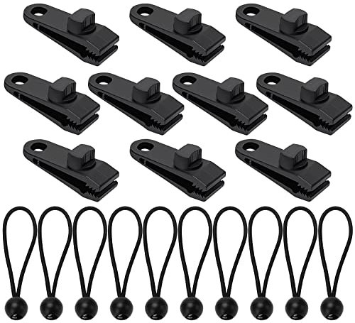 YIXISI 10 Ensembles Clip de Bâche, Clip de Tente avec Élastique Sphérique, Pinces à Bâche Robustes, pour Tentes, Bâche, Bâche de Bateau, Bâche de Piscine, Bâche de Voiture