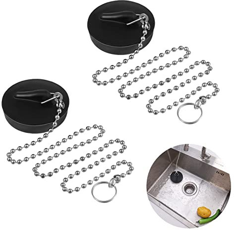 Fuyamp Lot de 2 bouchons de vidange universels avec chaîne en acier inoxydable et crochet en forme de S, bouchon de vidange pour baignoire, évier, maison (taille 42 mm à 45 mm, chaîne 45 cm)