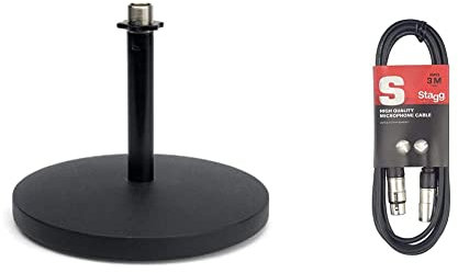 Samson SAMD5 Desktop Microphone Stand & Stagg 3M / 10ft XLR to XLR Cable, 3-Pin Male to Female, Suitable for Microphone, PA System, Audio Mixer, Studio Monitors, Audio Recording