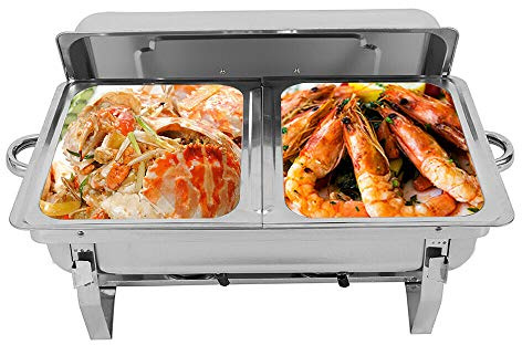 TESUGN 2 x varmhållningsbehållare mat, 7,5 l chafing Dish Profi Set, rostfritt stål varmhållningsbehållare, värmebehållare, rechaud, matvärmare för catering, buffé och fest