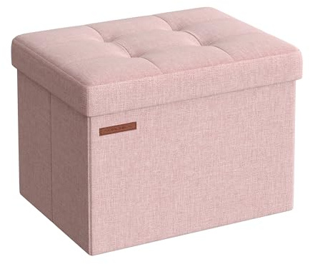 SONGMICS Storage Ottoman, Foldable Small Ottoman Foot Rest, 31 x 41 cm Foot Stool, Ottoman with Storage, Load up to 130 kg, for Living Room, Bedroom, Dorm, Jelly Pink LSF102R51