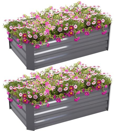 DKIEI 2 Packs Raised Beds Garden Raised Planters, 100x60x30cm Galvanised Steel Powder Coated Metal Raised Garden Kit for Plants Vegetables Flowers & Herbs Growing, Bottomless Planter Grey