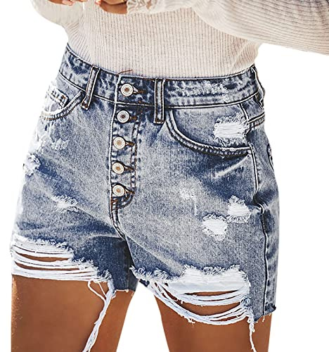 Jeans Shorts Damen Sommer - Kurze Jeanshose Damen High Waist Kurze Hose Damen Jeans mit Löchern Tasche Sexy Hotpants Sommerjeans Damenjeans Lässig Jeansshorts Damenshorts Jeans-Shorts Frauen