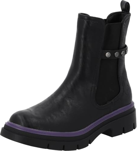 Palado Chelsea Boots Damen Trinda by Sila Sahin – modische Stiefeletten - leicht gefütterte Stiefel - elegante Boots Schwarz/Lila UK6 - EU39