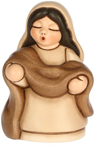 THUN, Venditrice di Stoffe Beige in Ceramica di Alta Qualità, Collezione Presepe Classico, Statuine per Presepe di Natale da Collezione, 5,4 x 4,3 x 7,9 cm