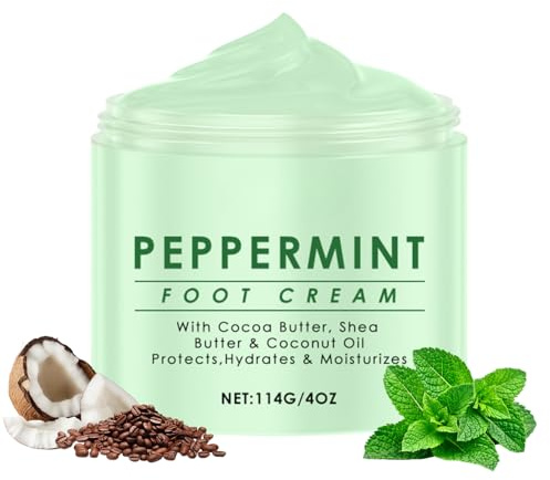 Peppermint Foot Cream,Athletes Foot Treatment,Foot Cream for Cracked Heels and Dry Skin,Foot Care Moisturiser with Coconut Oil,Callus Remover and Soften,Cracked Heel Cream,114G