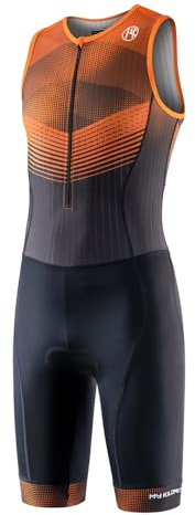 MY KILOMETRE Triathlon Suits Mens Durable Sleeveless Tri Suit Men Triathlon Suit-Quick Dry,Zipper Pocket, Padded, Black/Orange, XL