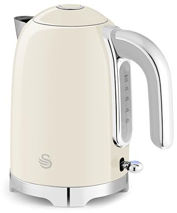 Swan SK19026CRM Solace Cordless Kettle, Premium Stainless Steel with a High Gloss Finish, Fast Boil, 360-Degree Base, Removable Limescale Filter, 1.7 Litres, 3000W, Cream with Chrome Trim