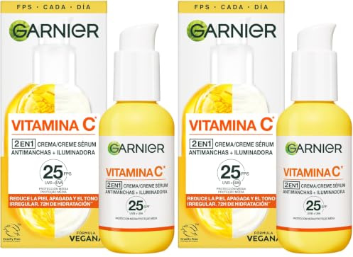 Garnier, Sérum Facial Iluminador y Anti Manchas 2 en 1, Con 20% Vitamina C y SPF25, No graso, Clínicamente probado, 50 ml (Paquete de 2)