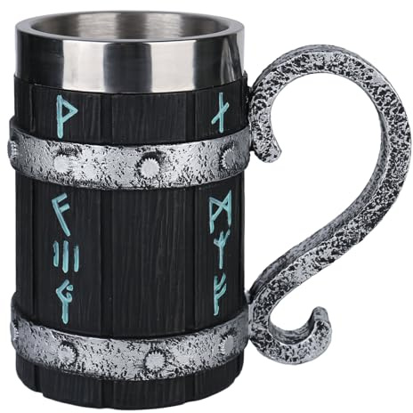 bssmmai Viking Wooden Barrel Beer Mug, Handmade Wooden with Handles Vintage Beer Mug, Stainless Steel Liner Viking Tankard 600ml Medieval Tumbler for Coffee/Beverage/Juice for Men
