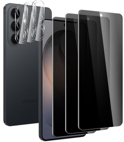 3 + 3-pack integritetsskydd med kameralins film för Samsung Galaxy S26 Plus, antispy härdat glas, 9H repmotstånd, fullt skydd