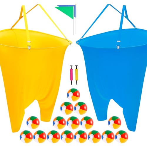 2 piezas Granny Pants Yard Game, juegos de lanzamiento al aire libre, divertidos juegos al aire libre con 16 bolas hinchables, bomba de aire y banderas de colores, juego de pantalones de abuela para