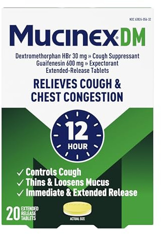 Mucinex DM 12Hr Chest Congestion & Cough Medicine for Adults, 20 Tablets
