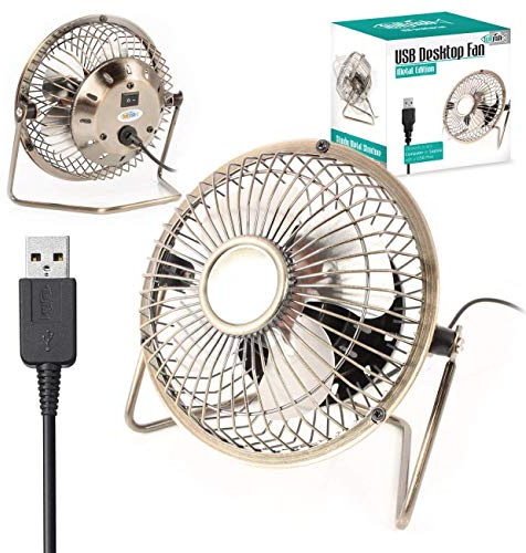 USB Small Fan Mini Silent Cooling Fan for Laptop PC Plug and Play Edition with 360 Rotation - Aluminum 4 inch