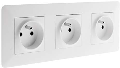 Zenitech - Prise Triple 2P+T 16A Encastrable 3680W / 230V - Compatible Triple Boîte - Design Moderne avec Réglage Millimétrique - Moteur Compact - Support Clipsable et Plaque de Finition - Blanc