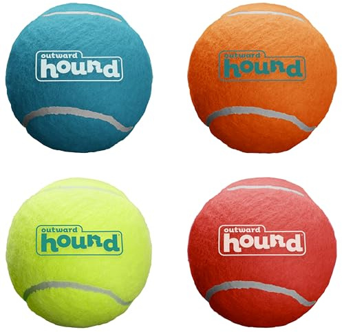 Outward Hound Squeaker Ballz – Squeaky Tennis Balls for Dogs 50 lbs and Over, Interactive Dog Toy for Fetch & Training, Large (3), 4-Pack