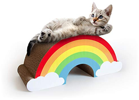 Suck UK Griffoir Arc-en-Ciel pour Chat | Carton | Arbre | Jouets pour Chaton | Accessoires d'Activités | Tapis et Planche à Gratter Fantaisie