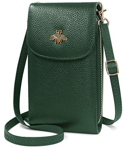 HNOOM Handytasche zum Umhängen Damen Handy Umhängetasche Echtes Leder Frauen Geldbeutel mit 7 Kartenfächer Crossbody Handytasche Schultertasche Brieftasche für Handy unter 6.5 Zoll (Grün)