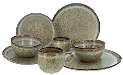 CreaTable, 14435, Serie Stone, 8-teiliges Geschirrset, Kombiservice aus Steinzeug, spülmaschinen- und mikrowellengeeignet, Made in Portugal