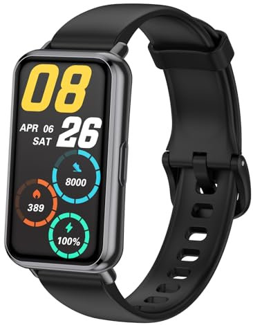 Runlio Fitness Tracker, 1.47inch TFT tracker with High Resolution Touch Screen and Thin Smart Band,5 ATM Waterproof Pedometer,Blood Oxygen Heart Rate Monitor, Android iOS Fitness Watch, Black