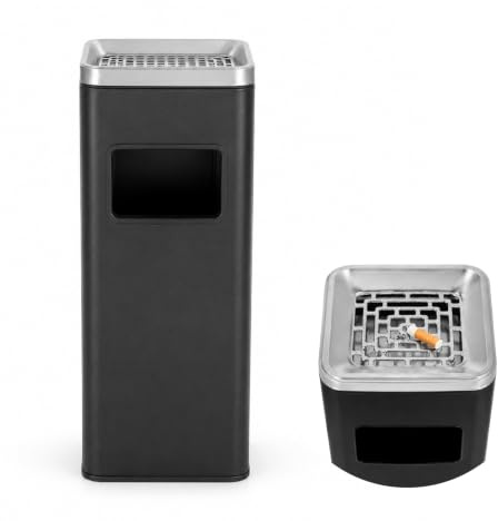 Qualiware Litter Free Standing Ashtray Outdoor Stainless Steel Silver | Cigarette Bin 2 in 1, Ideal for Home, Office, Restaurant, Garden, Pub, Indoor Rubbish Bin, PRIME