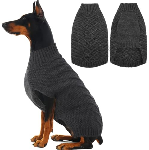 IECOii Dog Sweaters for Large Dogs, XXL Dog Sweater Warm Pullover Vest for Winter, Knitted Sweatshirt for Extra Large Dogs Boy Girl, Labradors, Pitbull Sweaters, Darkgrey - 2XL