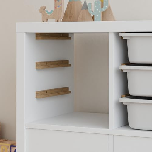 Kallax Schienen für Trofast Boxen, Halterung für drei Kisten im Regal-Fach (33x33cm), Holzschienen Einsatz zum Anschrauben, Aufbewahrung für Spielzeug (Nur Schienen)