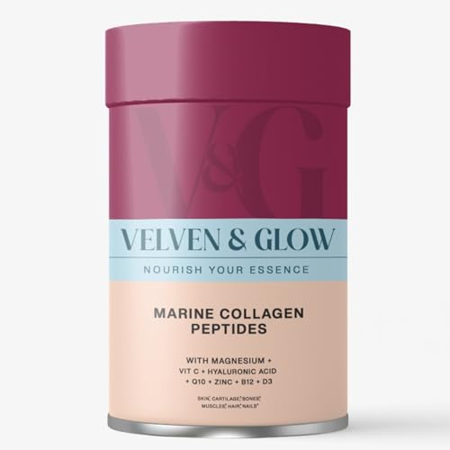Colágeno Marino Hidrolizado con Magnesio + Ácido Hialurónico + Vitamina C + Coq10 + Vitaminas - Sin Sabor en Polvo - Articulaciones + Piel + Cabello y Uñas - Péptidos Alta Biodisponibilidad | Velven
