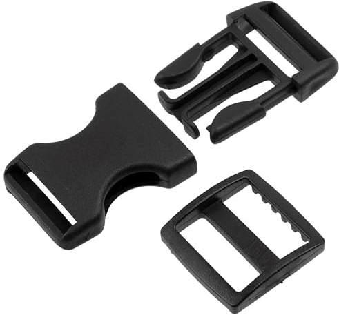 AERZETIX - Juego de 6 hebillas de clip con cierre rápido ajustable + 6 hebillas deslizantes para ajuste de correas y tirantes | paso de 25 mm | plástico negro