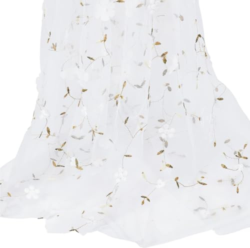 CABODYALS Tela de Tul Blanco Bordado de 172cm, Malla Transparente con Flores 3D, Estilo Vintage Floral, de Poliéster, Transpirable, para Coser, Decorar el Hogar, Bodas, Accesorios de Ropa Y Manualida