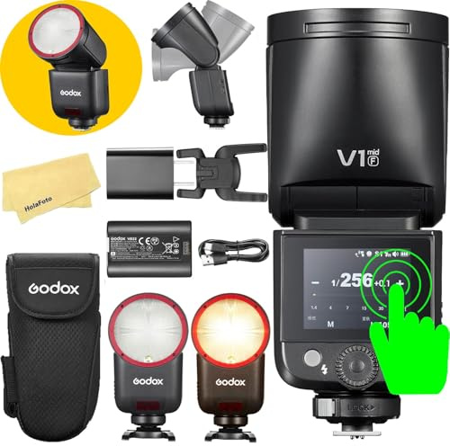 GODOX V1 Mid F Godox Flash for Fuji Fujifilm Flash,55Ws TTL Camera Flash for Fuji Fujifilm,Touchscreen Control,7.2V/2200mAh Lithium Battery,1.7s Recycle Time,650 Full Power Flashes,LED Modeling Lamp