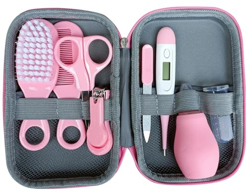 Kit de Aseo para Bebés, Kit de Aseo y Cuidado de la Salud para Bebés de 8 Piezas, Juego de Termómetro Seguro para el Cabello y Las Uñas, Esencial para Guardería para Recién Nacidos con Estuche de Alm
