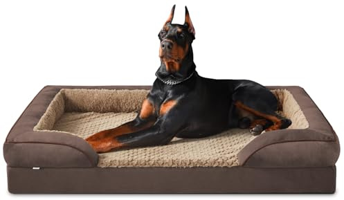 JOEJOY Lit orthopédique pour chien de taille moyenne - 122 x 89 x 17 cm - Panier pour chien en mousse à mémoire de forme lavable et imperméable - Lit orthopédique amovible avec bord haut - Marron