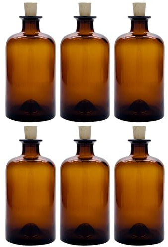 Flaschenland 6er Set 500 ml Apothekerflaschen aus Schwarzglas mit Naturkorken