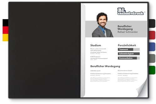 5 Stück zweiteilige Bewerbungsmappen BL-exclusivdruck® BL in Schwarz - Premium-Qualität mit edler Relief-Prägung 'Bewerbung' - Produkt-Design von 'Mario Lemani'