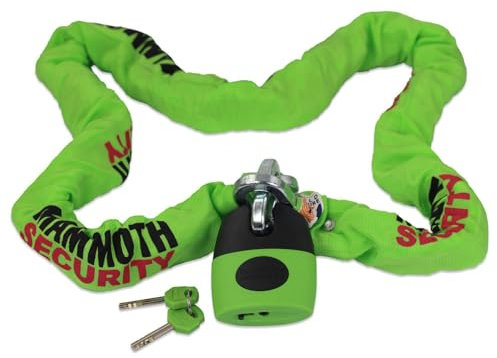 Mammoth Security Motorcycle Lock & Chain Sold Secure Gold Approved 12mm Thick Square Chain x 1.8m Long Motorbike Scooter Quad Padlock