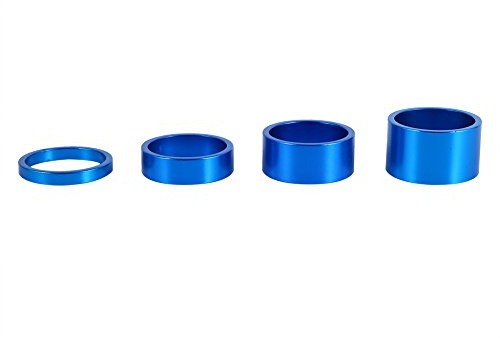 Dilwe Headset Spacer, 4Pcs/Set 5mm/10mm/15mm/20mm Aluminum Alloy 28.6mm Bicycle Front Stem Fork Washer Set for Bike Road Bikes(Black Red Blue Silver)(Blue)