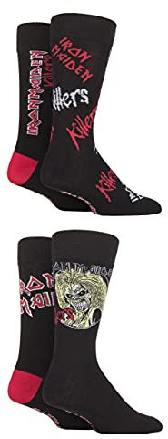 SockShop Rock and Heavy Metal Mens and Ladies Iron Maiden Exclusive to Gift Boxed Cotton Socks Pack of 4 Assorted Designs Sizes 4-8, 6-11, 12-14 Black 6-11