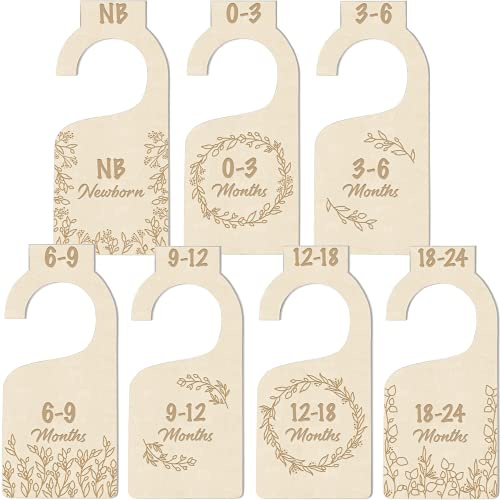 Baby Closet Size Dividers - 7X Premium Wood Nursery Closet Dividers for Baby Clothes - Botanical Greenery Leaf Plant Boho Nursery Decor - Baby Closet Dividers for Boy or Girl - [Wood]