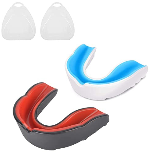 2 Pcs Sports Mouth Guard Adults and Junior Gum Shield with Case, Mouldable Slim Fit Mouthguard for Boxing, MMA, Rugby, Martial Arts, Judo, Karate, Hockey and All Contact Sports