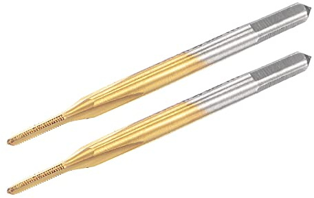 uxcell Thread Tap Metric M1.2 x 0.25, Titanium Coated Cobalt HSS (High Speed Steel) 3 Straight Flutes Machine Mini Micro Screw Threading Tapping Repair Tool for Watches and Clocks, 2pcs