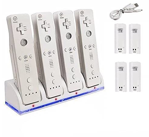 Kavolet Estación de Carga para Wii, 4 Pilas Recargables de 2800 mAh y Wii Cell Carga Dock Stand, para Wii Remote N-Switch Accesorio