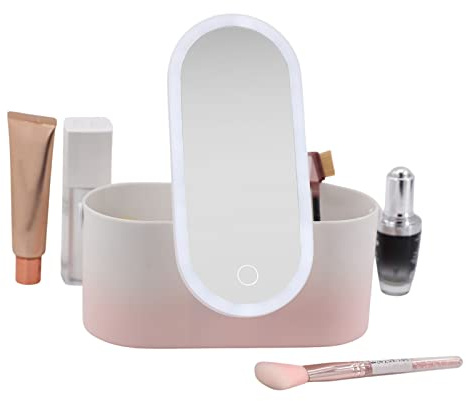 Portable LED Makeup Box, Yeqoo Women Travel Makeup Box Organiser Storage with led Mirror Travelling Toiletry (Pink Gradient)